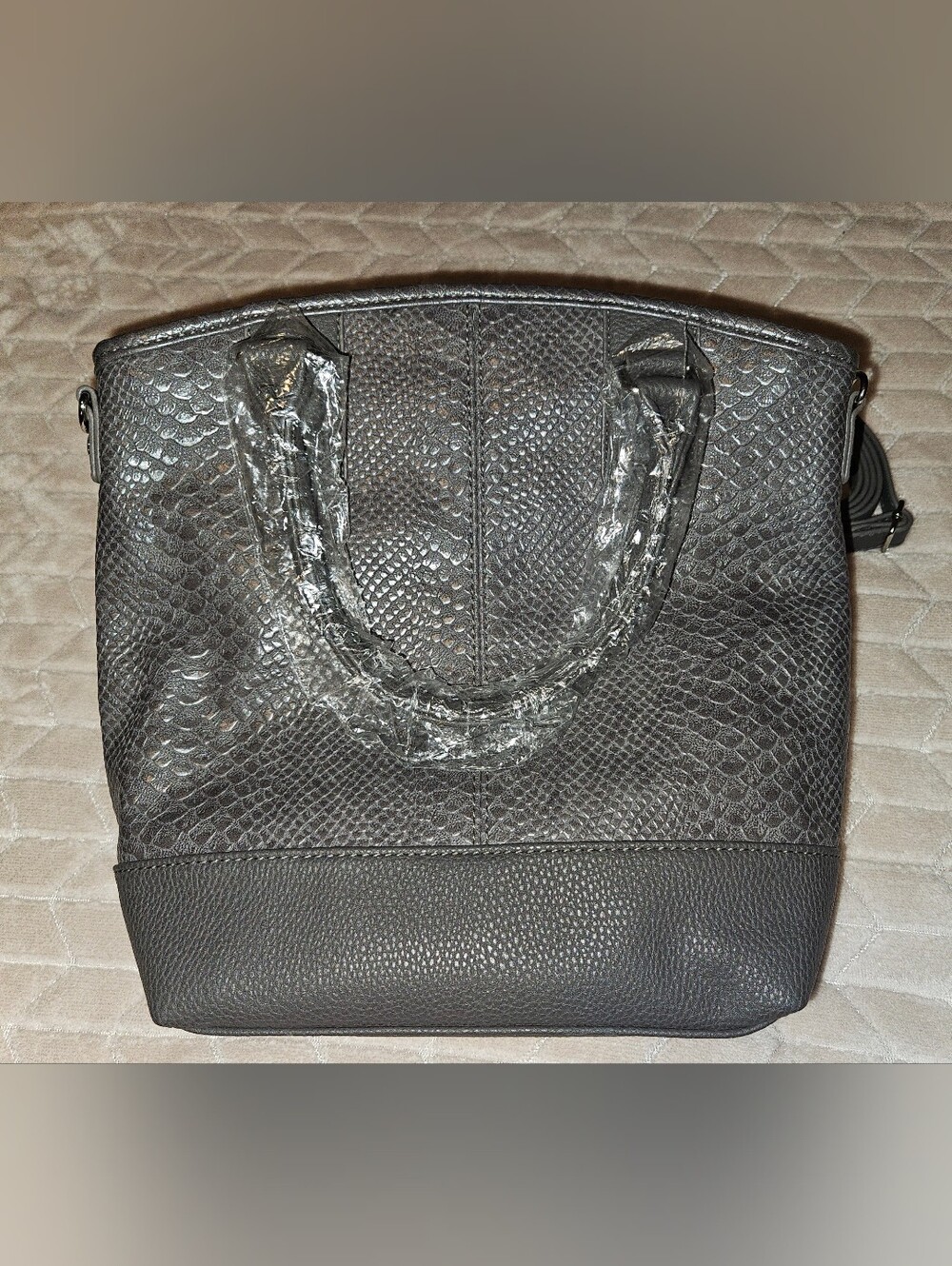 Jewell Dark Grey Textured Tote Bag with Detachable Strap